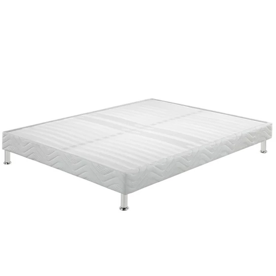 Sommier tapissier + pieds 140x200 Omega blanc 2x18 lattes