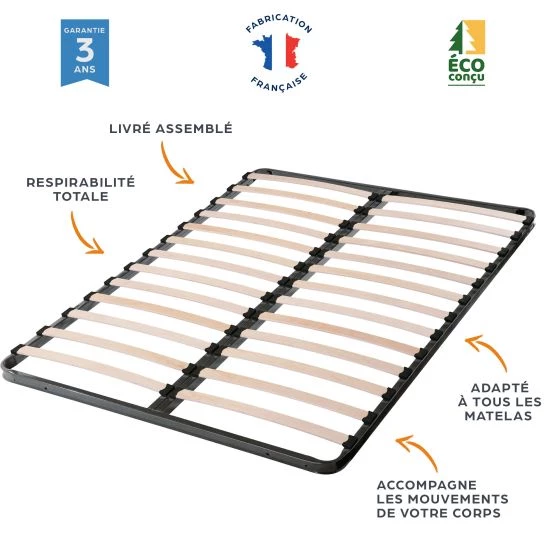 Sommier + pieds 90x190 13 lattes C213