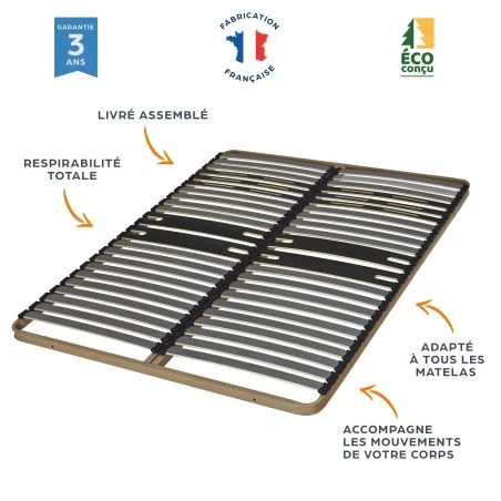 Sommier + pieds 140x200 2x23 lattes C322