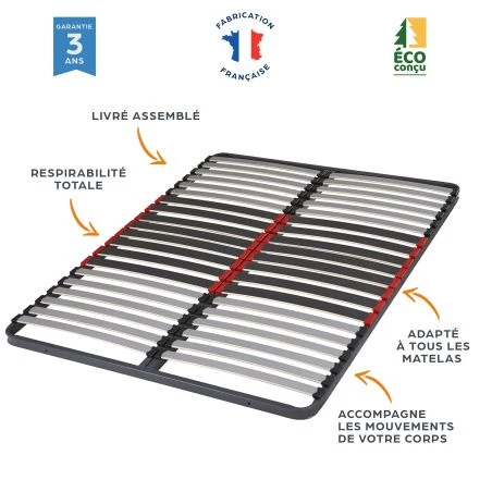 Sommier + pieds 90x190 20 lattes C34