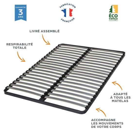 Sommier + jeu de pieds 140x190 C220 2x20 lattes