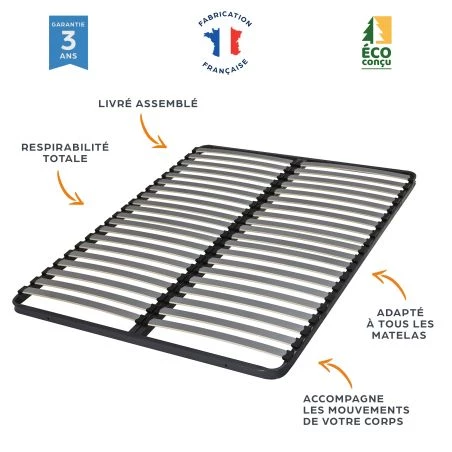 Sommier + jeu de pieds 70+70x190 Epsilon 2x20 lattes