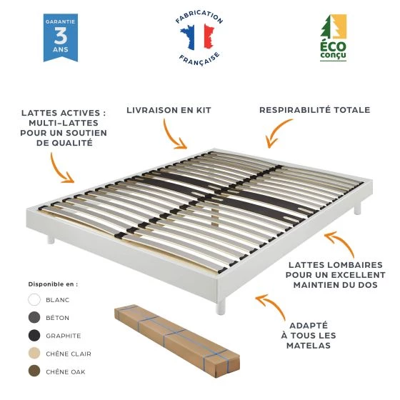 Sommier + Pieds + Matelas Béton DecoKit 90x190