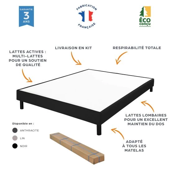 Sommier + Pieds + Matelas Newkit Anthracite 140x190