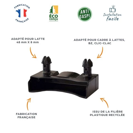 Lot de 2 embouts noir pour lattes 48 x 8 mm