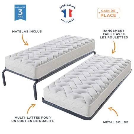 Ensemble gigogne + matelas 90x190