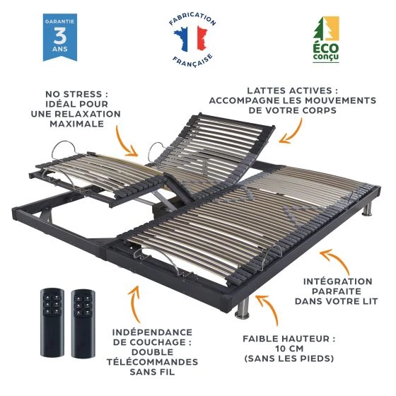 Lit électrique sans pieds 80+80x200 S50