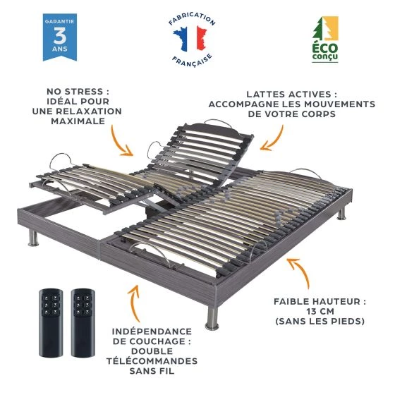 Lit relaxation électrique S62 + matelas Myriade 90+90x200