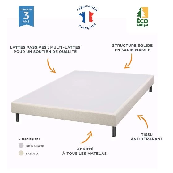 Sommier tapissier 2x90x200 SR15 12 lattes sahara