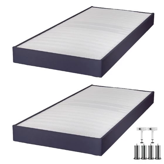 Sommier tapissier + jeu de pieds 90+90x200 Omega tissu volcan 18 lattes