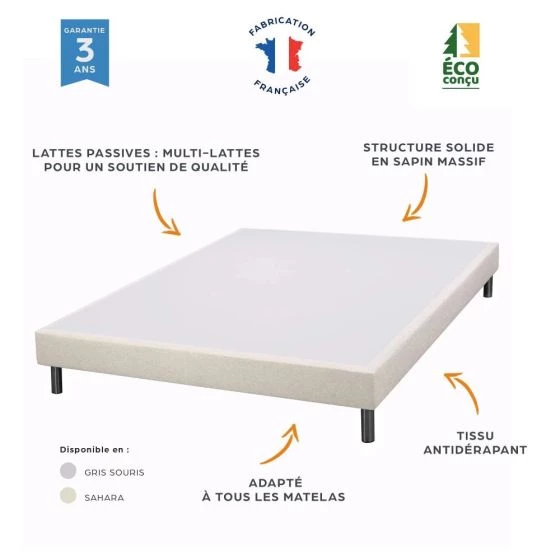 Sommier tapissier 2x80x200 SR15 9 lattes volcan