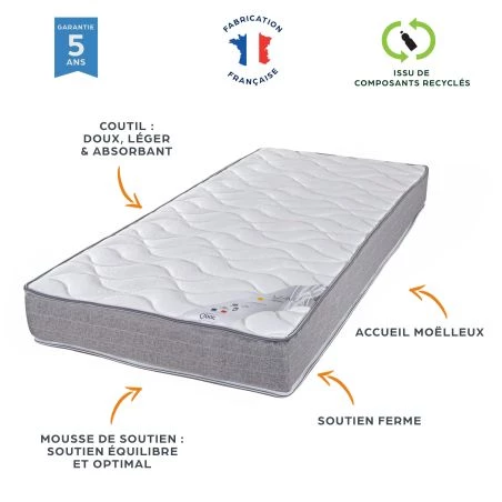 Lit métal gigogne + matelas Wave 90x190