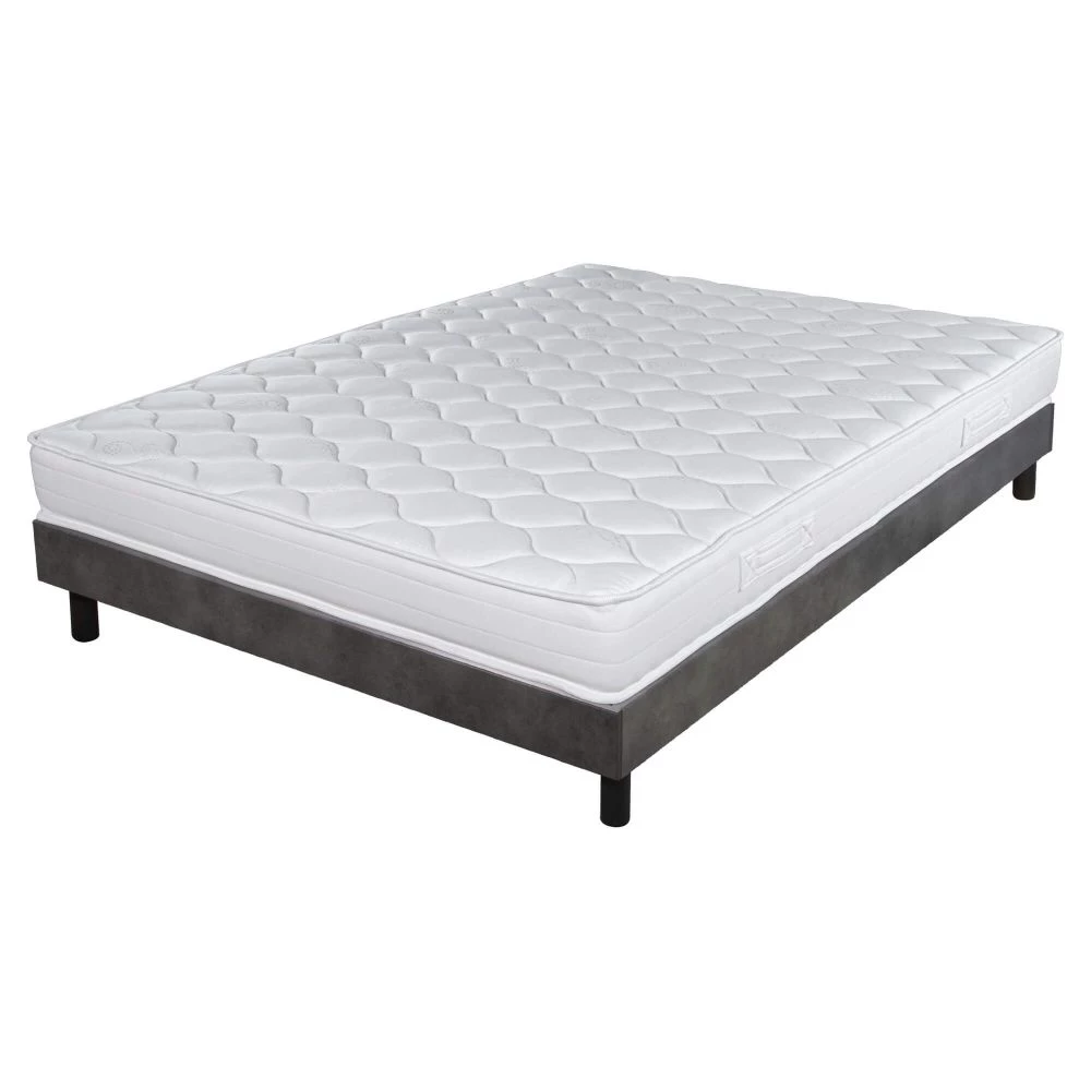 Sommier + Pieds + Matelas Chêne Béton DecoKit 160x200