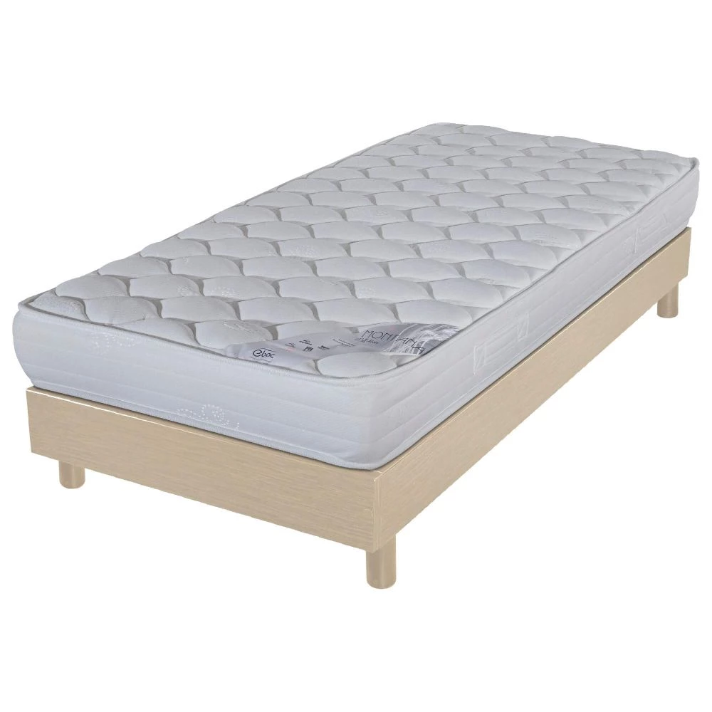 Sommier + Pieds + Matelas Chêne Clair DecoKit 90x190