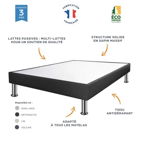 Sommier tapissier + pieds 140x190 SP18 12 lattes anthracite