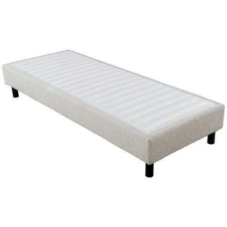 Sommier + jeu de pieds 90x190 Newkit tissu Crème