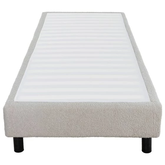 Sommier + jeu de pieds 90x190 Newkit tissu Crème