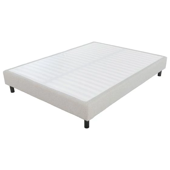 Sommier + jeu de pieds 140x190 Newkit tissu Crème