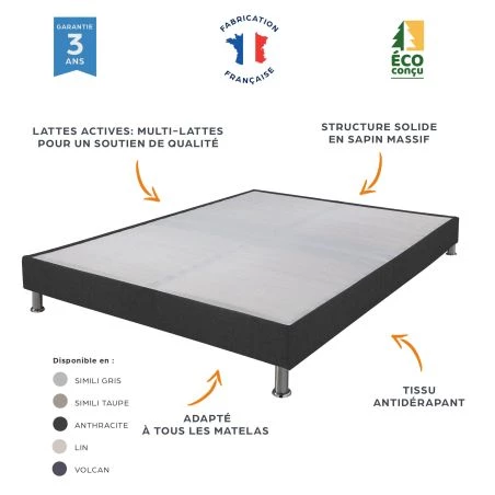 Sommier tapissier 70x190 Omega anthracite 18 lattes