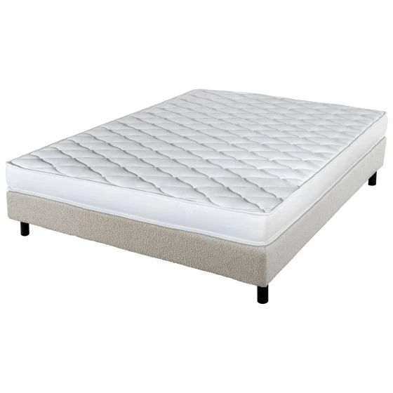 Sommier + Pieds + Matelas Marly Newkit tissu Crème 140x190