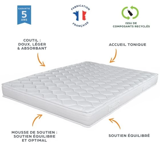 Sommier + Pieds + Matelas Montana Newkit tissu Crème 140x190
