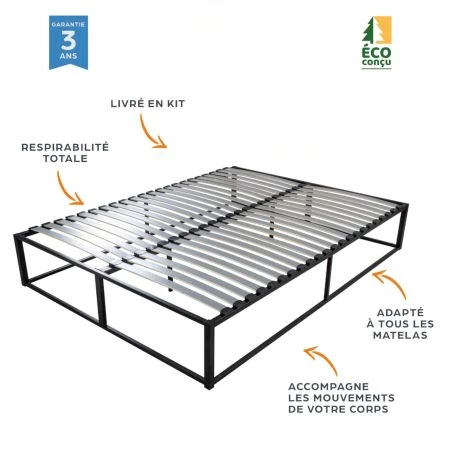 Sommier surélevé KIT K27 + matelas Marly 140x190