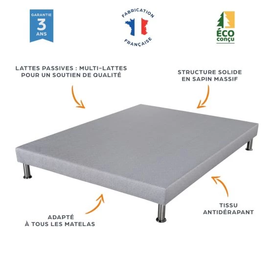 Sommier tapissier SR9 gris 2x90x190