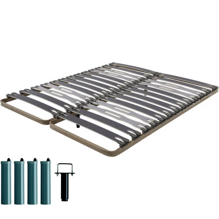 Sommier + jeu de pieds 70+70x190 C413 2x13 lattes Sommier + jeu de pieds 70+70x190 C413 2x13 lattes