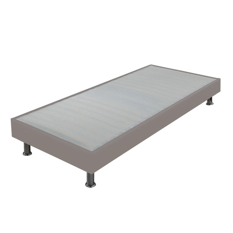 Sommier tapissier + jeu de pieds 80x190 Omega simili taupe 18 lattes