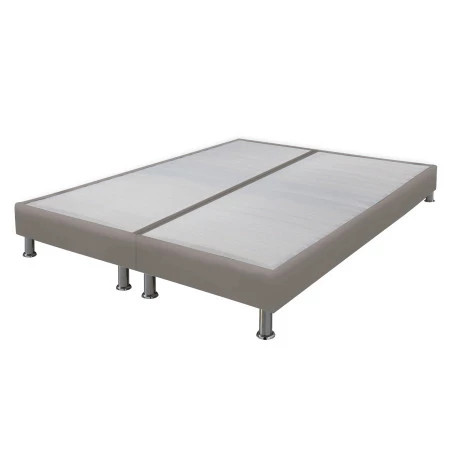 Sommier tapissier + jeu de pieds 70+70x190 Omega simili taupe 18 lattes