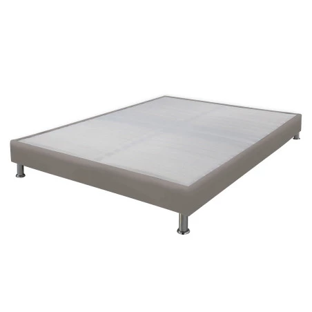 Sommier tapissier + jeu de pieds 160x200 Omega simili taupe 2x18 lattes